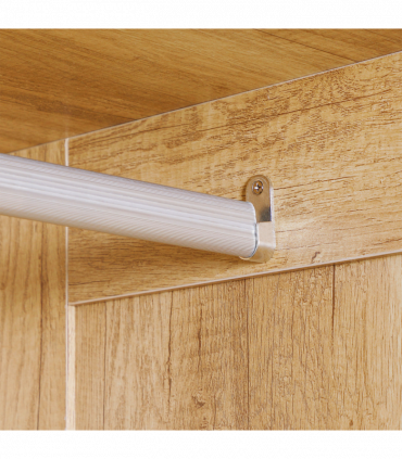 2 Door Wardrobe, Modern Wardrobe w/ 2 Drawer, Hanging Rail for Bedroom Natural