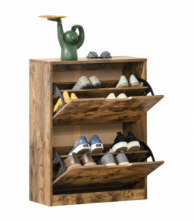 Shoe Cabinet Rustic Brown 81H x 62.5W x 26Dcm 2 Drawer Shoe Cupboard Flip Doors