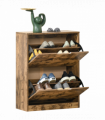Shoe Cabinet Rustic Brown 81H x 62.5W x 26Dcm 2 Drawer Shoe Cupboard Flip Doors