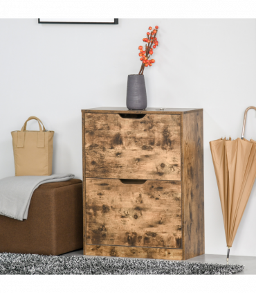 Shoe Cabinet Rustic Brown 81H x 62.5W x 26Dcm 2 Drawer Shoe Cupboard Flip Doors