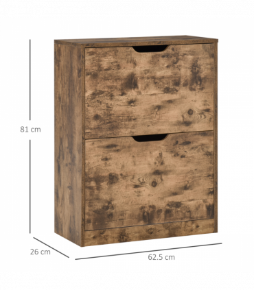Shoe Cabinet Rustic Brown 81H x 62.5W x 26Dcm 2 Drawer Shoe Cupboard Flip Doors