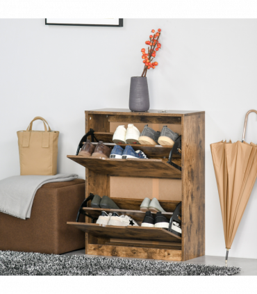 Shoe Cabinet Rustic Brown 81H x 62.5W x 26Dcm 2 Drawer Shoe Cupboard Flip Doors