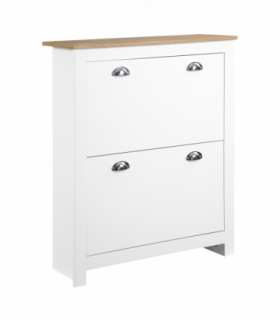 2 Drawer Shoe Cabinet Narrow Shoe Cupboard with Flip Doors White