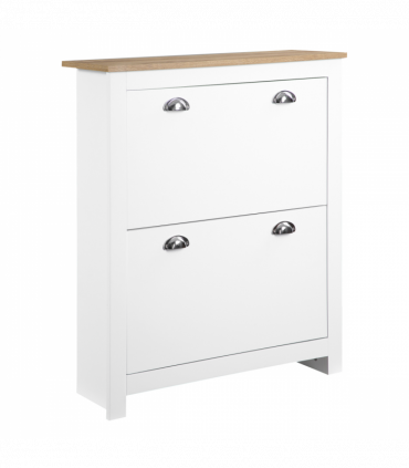 2 Drawer Shoe Cabinet Narrow Shoe Cupboard with Flip Doors White