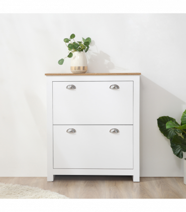 2 Drawer Shoe Cabinet Narrow Shoe Cupboard with Flip Doors White