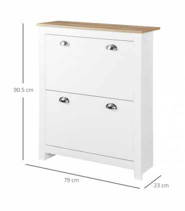 2 Drawer Shoe Cabinet Narrow Shoe Cupboard with Flip Doors White