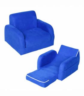 Kids Sofa Armchair Chair Blue Wood Flannel Foam 2 In 1 Fold Out Baby Bed Couch