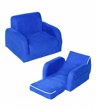 Kids Sofa Armchair Chair Blue Wood Flannel Foam 2 In 1 Fold Out Baby Bed Couch