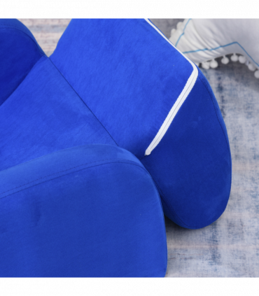 Kids Sofa Armchair Chair Blue Wood Flannel Foam 2 In 1 Fold Out Baby Bed Couch
