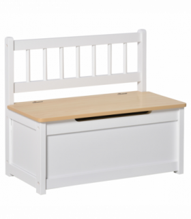 Toy Box - White MDF Pinewood 60L x 30W x 50H cm Kids Seat Bench Storage Chest