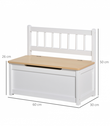 Toy Box - White MDF Pinewood 60L x 30W x 50H cm Kids Seat Bench Storage Chest