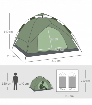 POP-UP TENT: Green 190T Polyester 140H x 210L x 210Wcm Camping Festival Hiking