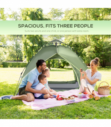 POP-UP TENT: Green 190T Polyester 140H x 210L x 210Wcm Camping Festival Hiking