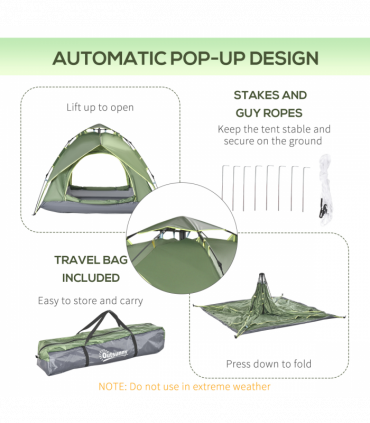 POP-UP TENT: Green 190T Polyester 140H x 210L x 210Wcm Camping Festival Hiking
