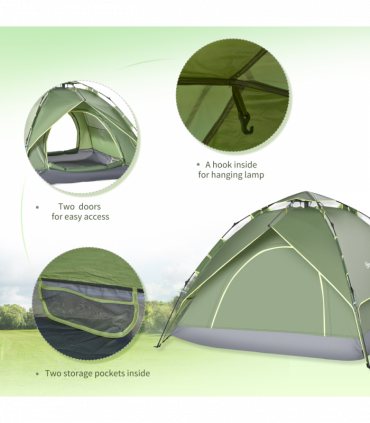 POP-UP TENT: Green 190T Polyester 140H x 210L x 210Wcm Camping Festival Hiking
