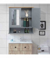 2 Mirror Door 1 Storage Layer MDF Spray Paint Bathroom Wall Cabinet Gray