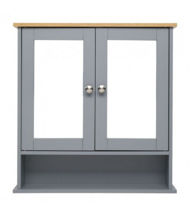 2 Mirror Door 1 Storage Layer MDF Spray Paint Bathroom Wall Cabinet Gray