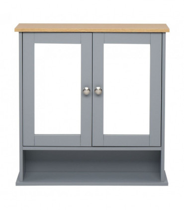 2 Mirror Door 1 Storage Layer MDF Spray Paint Bathroom Wall Cabinet Gray