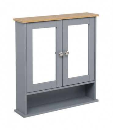 2 Mirror Door 1 Storage Layer MDF Spray Paint Bathroom Wall Cabinet Gray