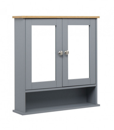 2 Mirror Door 1 Storage Layer MDF Spray Paint Bathroom Wall Cabinet Gray