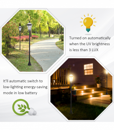 2 PCS LED Garden Lights Lamp Post Solar Powered Lantern black