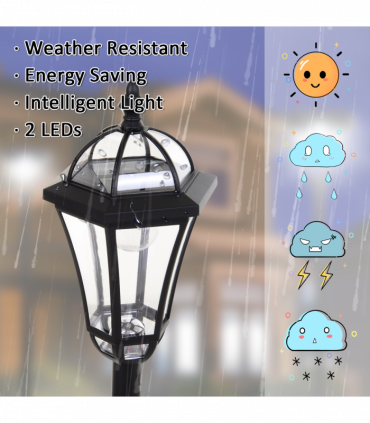 2 PCS LED Garden Lights Lamp Post Solar Powered Lantern black