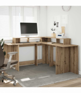 vidaXL Desk with LED Lights Artisian Oak 152x152x91 cm Engineered Wood