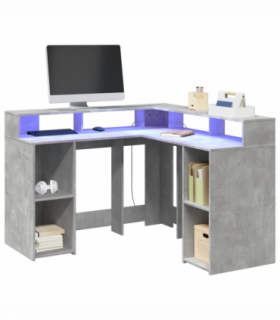 vidaXL Desk with LED Lights Concrete Grey 130x130x91 cm Engineered Wood