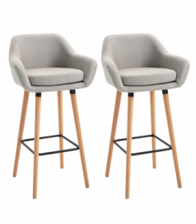 2 PCs Modern Upholstered Fabric Bucket Seat Bar Stools w/ Solid Wood Legs Beige