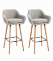 2 PCs Modern Upholstered Fabric Bucket Seat Bar Stools w/ Solid Wood Legs Beige