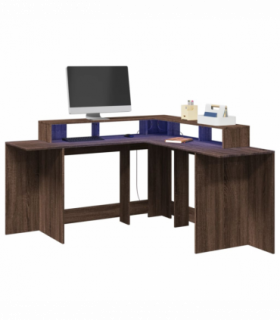 vidaXL Desk with LED Lights Brown Oak 152x152x91 cm Engineered Wood
