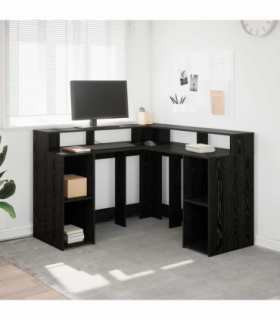 vidaXL Desk with Shelf Black Oak 130 x 130 x 91 cm Engineered wood