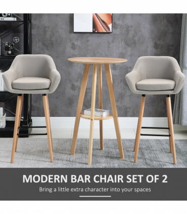 2 PCs Modern Upholstered Fabric Bucket Seat Bar Stools w/ Solid Wood Legs Beige