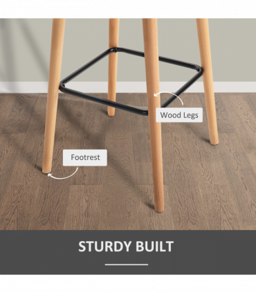 2 PCs Modern Upholstered Fabric Bucket Seat Bar Stools w/ Solid Wood Legs Beige