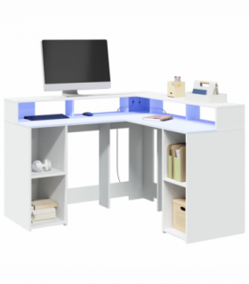 vidaXL Desk with LED Lights White 130x130x91 cm Engineered Wood