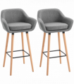 2 PCs Modern Upholstered Fabric Bucket Seat Bar Stools w/ Solid Wood Legs Grey