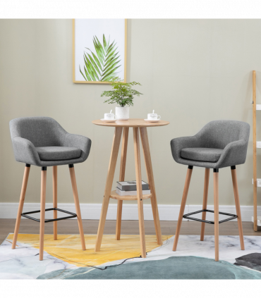 2 PCs Modern Upholstered Fabric Bucket Seat Bar Stools w/ Solid Wood Legs Grey
