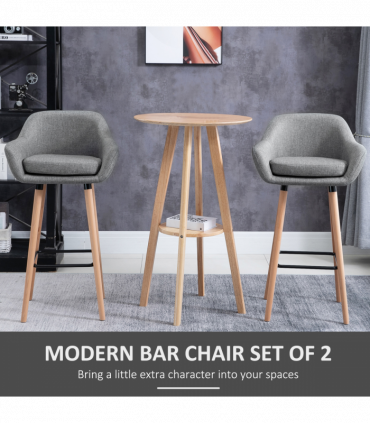 2 PCs Modern Upholstered Fabric Bucket Seat Bar Stools w/ Solid Wood Legs Grey