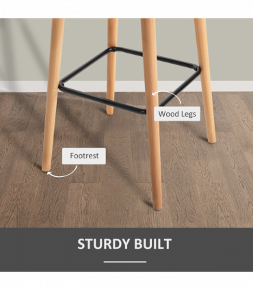 2 PCs Modern Upholstered Fabric Bucket Seat Bar Stools w/ Solid Wood Legs Grey