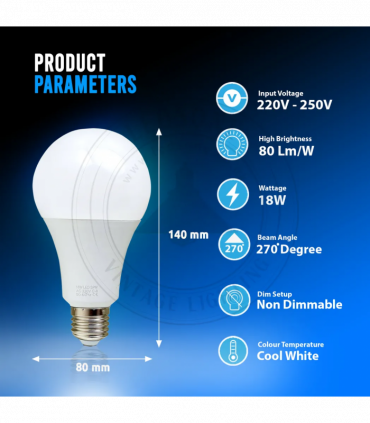 2 Pack 18W E27 Screw LED Light GLS bulbs, Energy Saving Edison  Cool White 6000K non dimmable lights