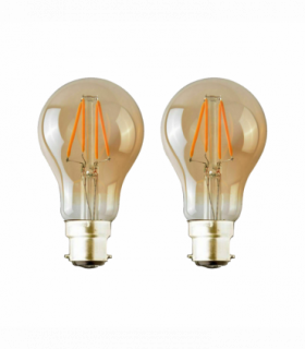 2 Pack A60 B22 4W Bayonet Style LED filament Retro Amber light bulb Warm white glass bulbs 2700K Light Bulbs