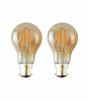 2 Pack A60 B22 4W Bayonet Style LED filament Retro Amber light bulb Warm white glass bulbs 2700K Light Bulbs
