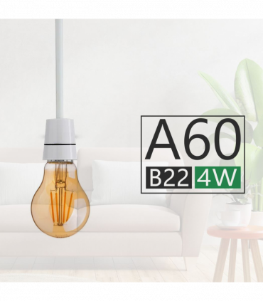 2 Pack A60 B22 4W Bayonet Style LED filament Retro Amber light bulb Warm white glass bulbs 2700K Light Bulbs