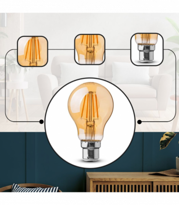 2 Pack A60 B22 4W Bayonet Style LED filament Retro Amber light bulb Warm white glass bulbs 2700K Light Bulbs