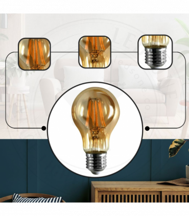 2 Pack A60 E27 8W Edison Style LED filament Retro Amber light bulb Warm white screw bulbs 2700K Light Bulbs