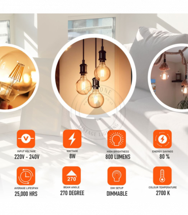 2 Pack E27 LED Edison Dimmable Vintage Amber Glass Warm white 2700K Light Bulbs