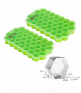 2 Pack Ice Cube Hexagon Silicone Tray with Clear Removable Lids GREEN 0000361