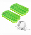 2 Pack Ice Cube Hexagon Silicone Tray with Clear Removable Lids GREEN 0000361