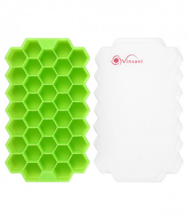 2 Pack Ice Cube Hexagon Silicone Tray with Clear Removable Lids GREEN 0000361