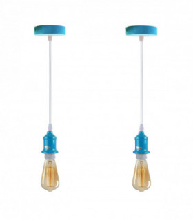 Pendant Light Blue Metal/PVC 2 Pack Industrial Lampshade E27 Holder